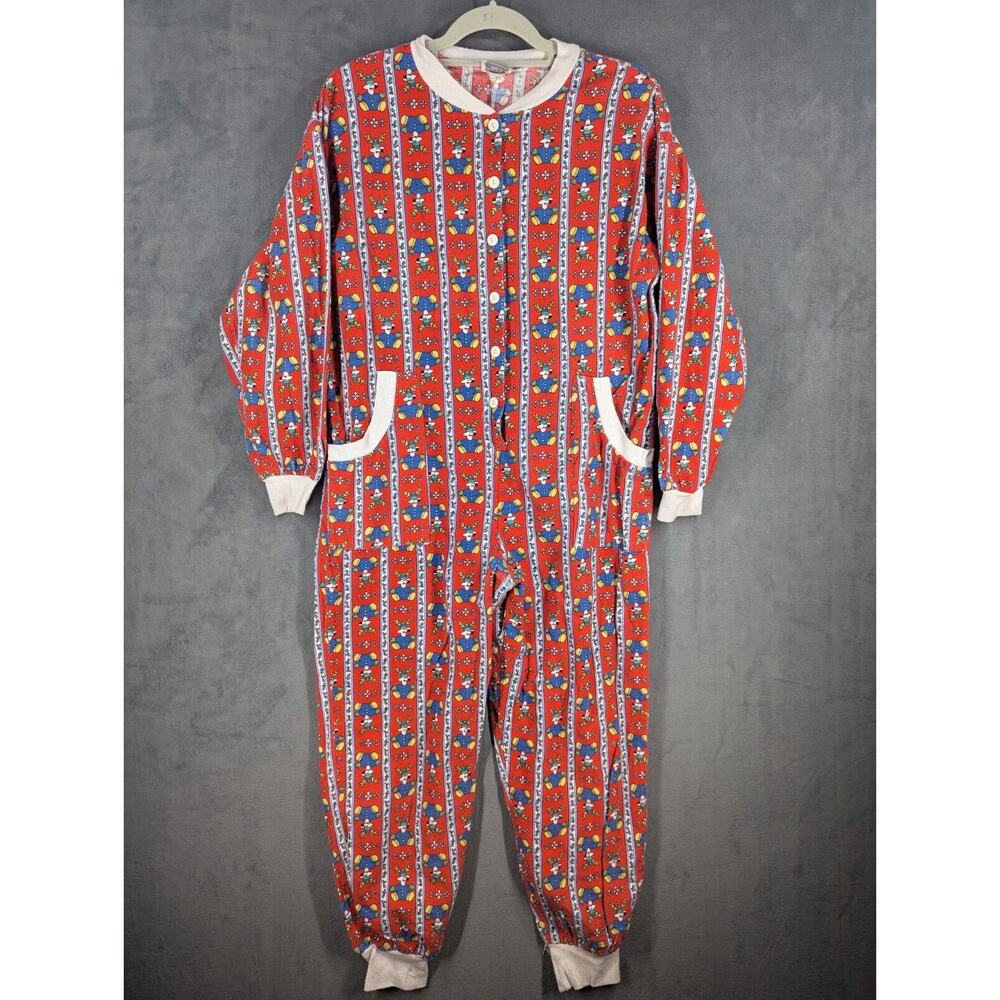 Vintage Jennifer Dale Christmas Reindeer Red Pajama Jumpsuit Long John Large